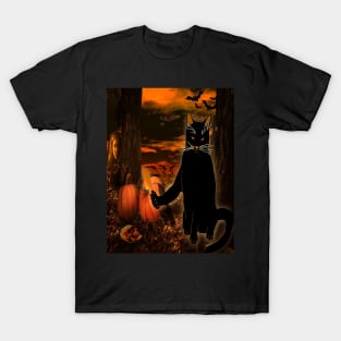 Evil Halloween Black Cat with knife T-Shirt